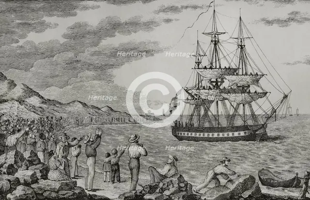 Smallpox vaccination expedition leaving the port of La Coruña, Galicia, Spain, 1803, (1851).  Creator: Unknown.