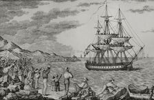 Smallpox vaccination expedition leaving the port of La Coruña, Galicia, Spain, 1803, (1851). Creator: Unknown