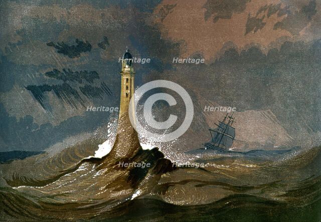 Smeaton's Eddystone Lighthouse, Devon, c1850. Artist: Unknown