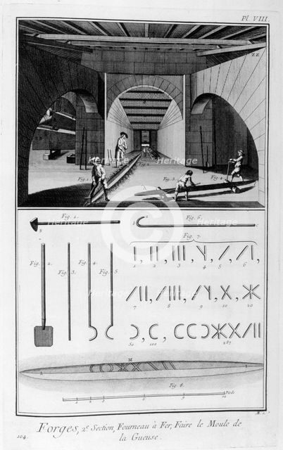 Smelting iron furnace, pig iron mould, 1751-1777. Artist: Unknown