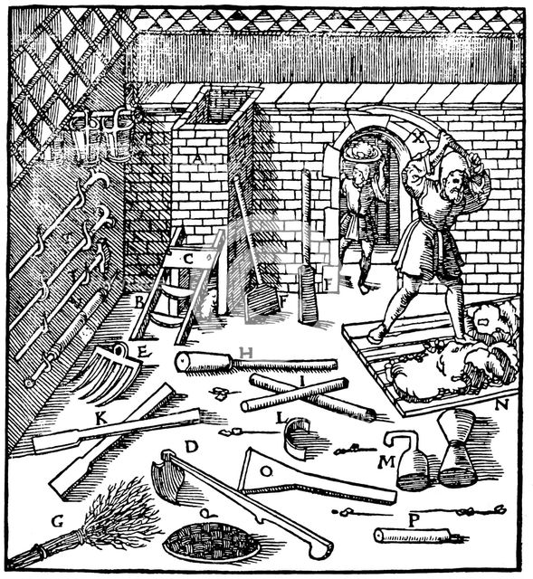 Smelting of ores (gold, silver, copper and lead), 1556. Creator: Unknown.