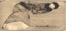 Smiling Woman Reclining on a Sofa (Femme souriant etendue sur un canape). Creator: Norbert Goeneutte