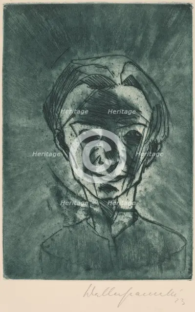 Smiling Head, Self-portrait (Lächelnder Kopf, Selbstporträt), 1923. Creator: Walter Gramatté.