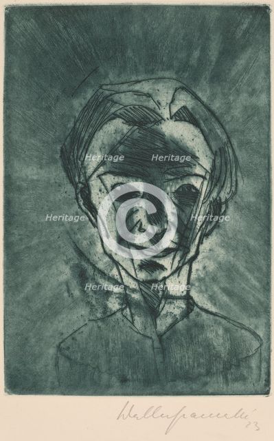 Smiling Head, Self-portrait (Lächelnder Kopf, Selbstporträt), 1923. Creator: Walter Gramatté.