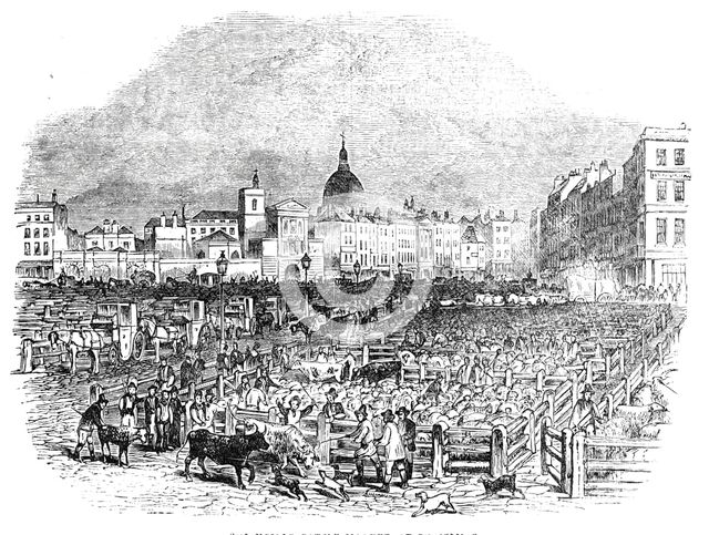 Smithfield Cattle Market, at Christmas, 1844. Creator: Unknown.