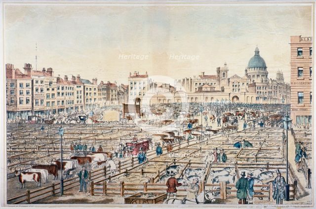 Smithfield Market, City of London, 1855.                                                Artist: Anon