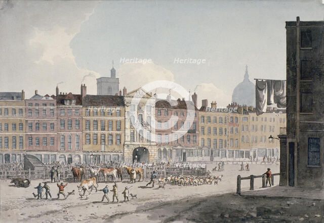 Smithfield Market, City of London, 1810.                                                Artist: George Shepherd