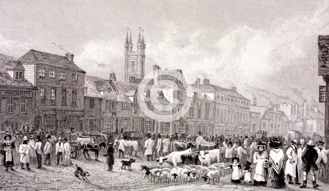 Smithfield Market, London, c1830. Artist: George Cooke
