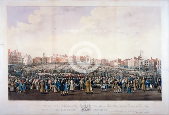 Smithfield Market, West Smithfield, City of London, c1825.                                           Artist: Nathaniel Whittock