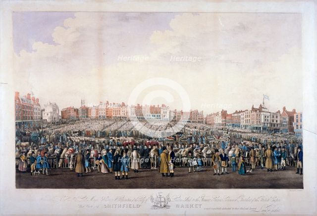 Smithfield Market, West Smithfield, City of London, c1825.                                           Artist: Nathaniel Whittock