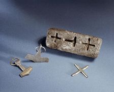 Smith's mould for casting both Christian crosses and Thor's hammers