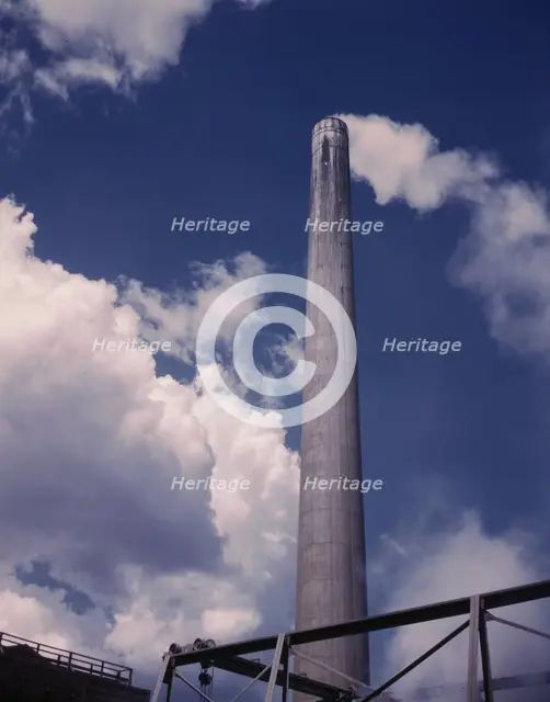 Smoke stack of TVA chemical plant where elemental..., vicinity of Muscle Shoals, Alabama, 1942. Creator: Alfred T Palmer.