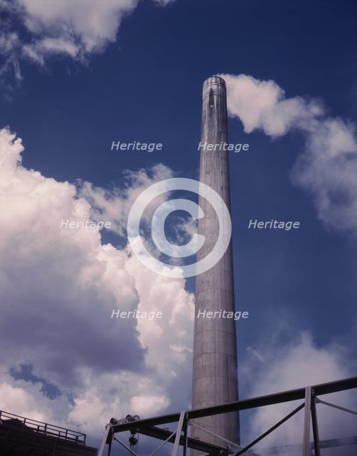 Smoke stack of TVA chemical plant where elemental..., vicinity of Muscle Shoals, Alabama, 1942. Creator: Alfred T Palmer.