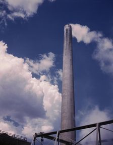 Smoke stack of TVA chemical plant where elemental..., vicinity of Muscle Shoals, Alabama, 1942. Creator: Alfred T Palmer