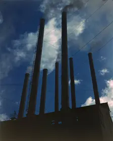 Smoke stacks, 1942. Creator: Alfred T Palmer
