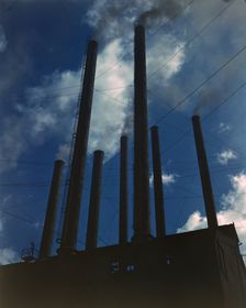 Smoke stacks, 1942. Creator: Alfred T Palmer
