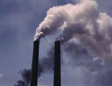 Smoke stacks, 1942. Creator: Alfred T Palmer