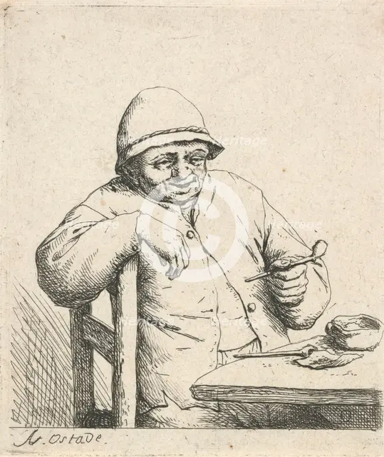 Smoker leaning on the back of a chair, 1672. Creator: Adriaen van Ostade.