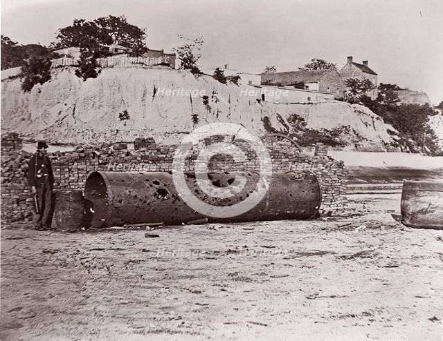 Smokestack of Confederate Ram Merrimac at Richmond/Remains of Ironclad Ram "Virginia #2", ..., 1865. Creator: Alexander Gardner.