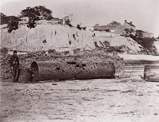 Smokestack of Confederate Ram Merrimac at Richmond/Remains of Ironclad Ram "Virginia #2", ..., 1865. Creator: Alexander Gardner