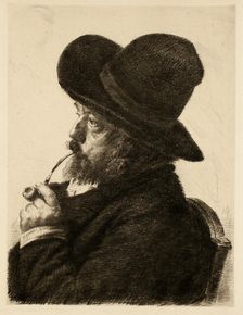 Smoking in Large Hat (Self Portrait), 1888. Creator: Marcellin Desboutin