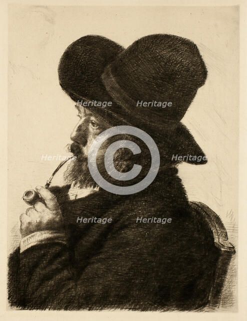 Smoking in Large Hat (Self Portrait), 1888. Creator: Marcellin Desboutin.