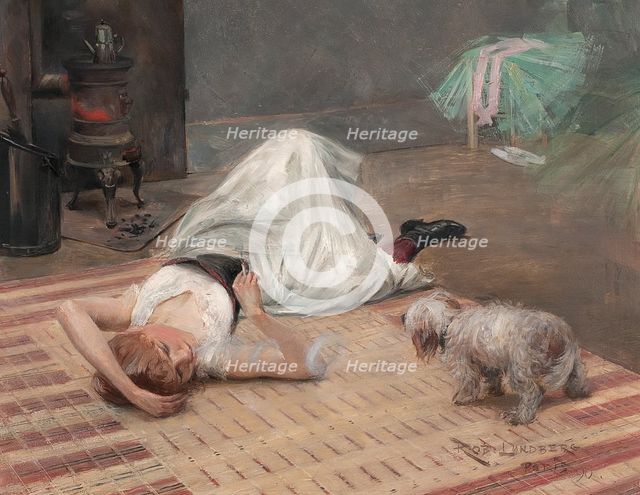 Smoking model with dog, 1890. Creator: Karl Robert Lundberg.