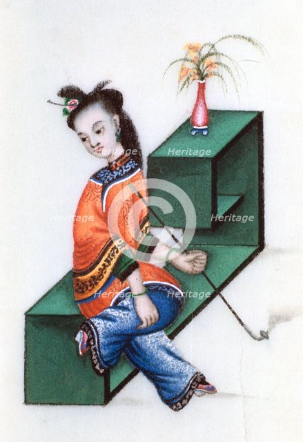 Smoking opium, mid 19th century. Creator: Anon.