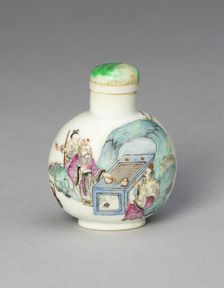 Snuff Bottle with a Boy, Gentleman, Buffalo, and Two..., Qing dynasty, Daoguang reign, (1820-1850). Creator: Unknown