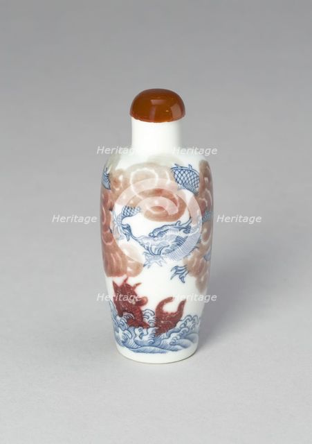 Snuff Bottle with a Dragon and a Carp, Qing dynasty (1644-1911), 19th century. Creator: Unknown.