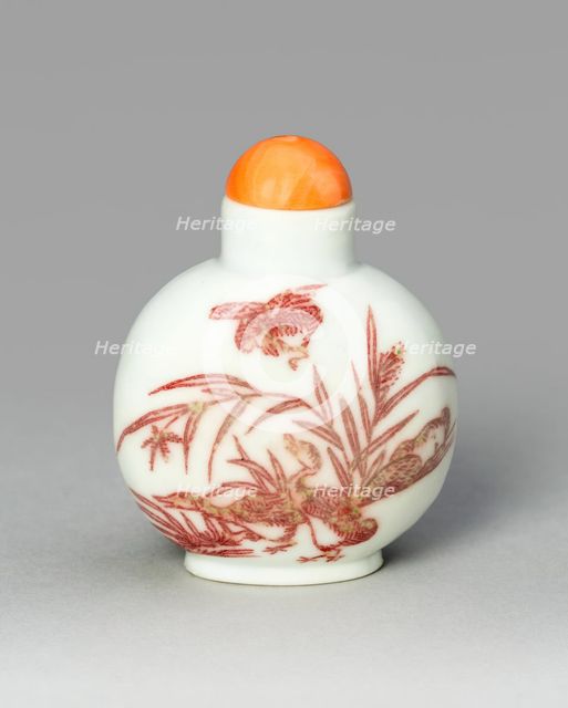 Snuff Bottle with Geese and Reeds, Qing dynasty (1644-1911), 1800-1900. Creator: Unknown.