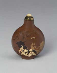 Snuff Bottle with Doves and Pekingese Dogs, Qing dynasty (1644-1911), 1820-1850. Creator: Unknown