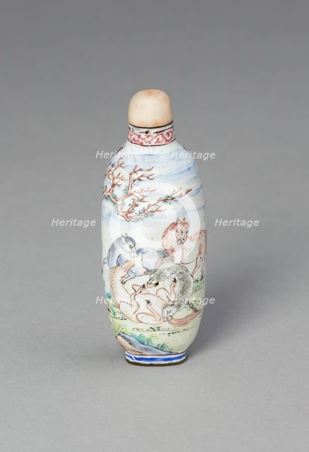 Snuff Bottle with Eight Horses of Mu Wang, Qing dynasty, Yongzheng reign (1722-1735). Creator: Unknown.