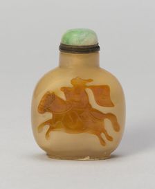 Snuff Bottle with Equestrian Bannerman with Flag, Qing dynasty (1644-1911), 1800-1900. Creator: Unknown