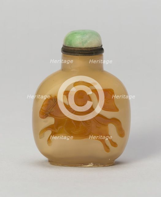 Snuff Bottle with Equestrian Bannerman with Flag, Qing dynasty (1644-1911), 1800-1900. Creator: Unknown.