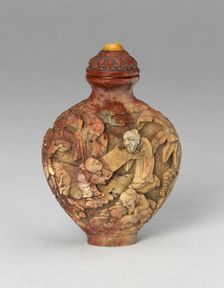 Snuff Bottle with Scholars and Assistants Opening a Scroll, Qing dynasty (1644-1911), 1800-1900. Creator: Unknown
