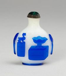 Snuff Bottle with Stem Bowl, Seal, and Books, Qing dynasty (1644-1911), 1750-1800. Creator: Unknown