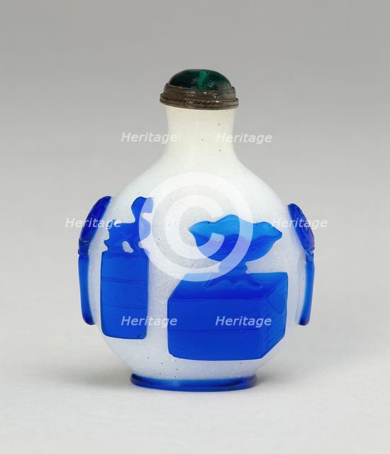 Snuff Bottle with Stem Bowl, Seal, and Books, Qing dynasty (1644-1911), 1750-1800. Creator: Unknown.