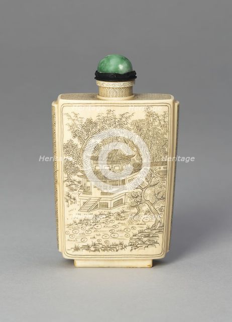 Snuff Bottle with Pavilions in a Bamboo Grove and Garden. Creator: Unknown.