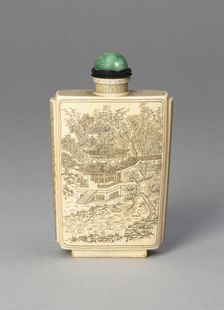 Snuff Bottle with Pavilions in a Bamboo Grove and Garden. Creator: Unknown