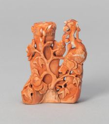 Snuff Bottle with Phoenix Standing by Peonies and a Vase, Qing dynasty (1644-1911), 1850-1900. Creator: Unknown