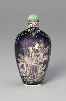 Snuff Bottle with the Immortal Magu Carrying a Basket of Flowers, c. 1880. Creator: Unknown