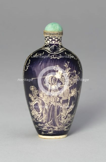 Snuff Bottle with the Immortal Magu Carrying a Basket of Flowers, c. 1880. Creator: Unknown.