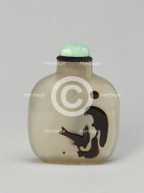 Snuff Bottle with Two Hawks on Rockwork, Qing dynasty (1644-1911), 1800-1900. Creator: Unknown.