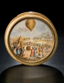 Snuff box with ballooning scene, late 18th century. Creator: Aubert