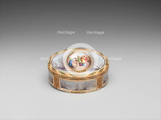 Snuffbox with Ulysses discovering Achilles and harbor scenes, ca. 1780. Creator: Les Frères Souchay.