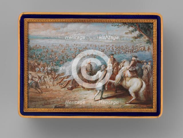Snuffbox with four maritime scenes; Louis XIV crossing the Rhine in 1672, 1798-1838. Creator: Adrien Jean Maximilien Vachette.