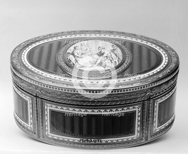 Snuffbox with grisaille miniature of scene from Don Quixote, 1774-75. Creator: Joseph Etienne Blerzy.