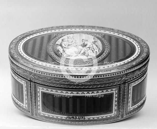 Snuffbox with grisaille miniature of scene from Don Quixote, 1774-75. Creator: Joseph Etienne Blerzy.