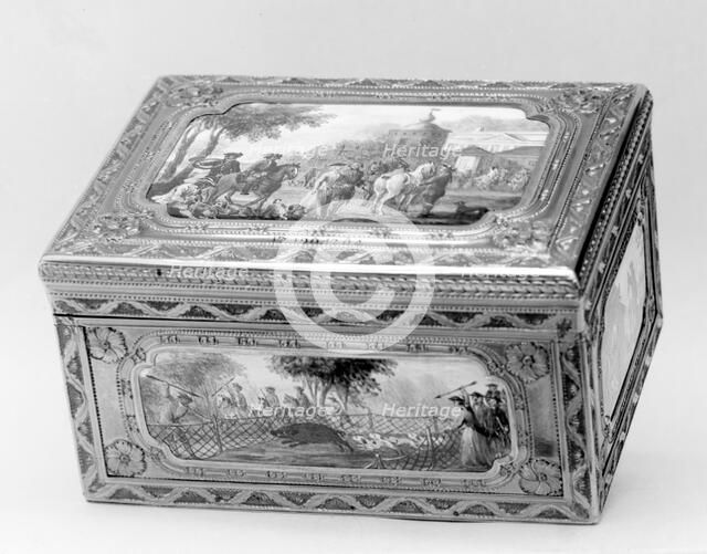 Snuffbox with hunting scene, 1760-62. Creator: Unknown.